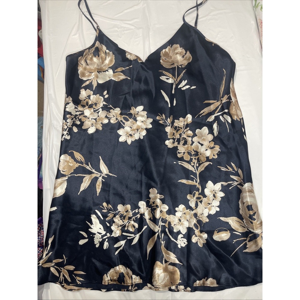 Halston Women's X-Large Silky Night Gown Black Floral